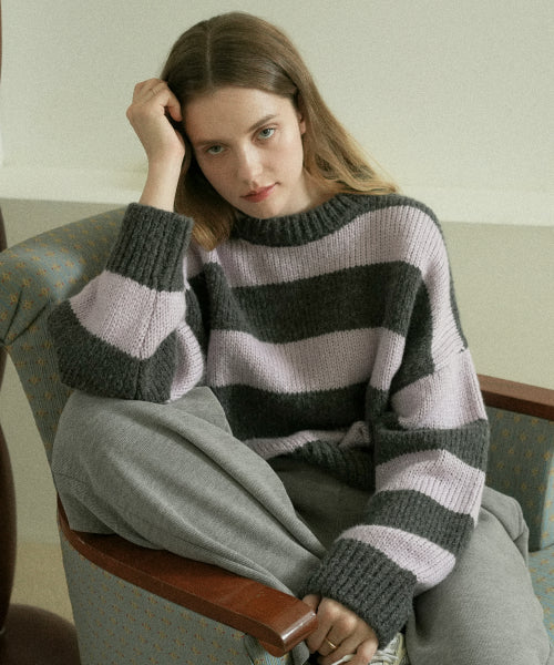 Wool Color Scheme Striped Knit (Charcoal)