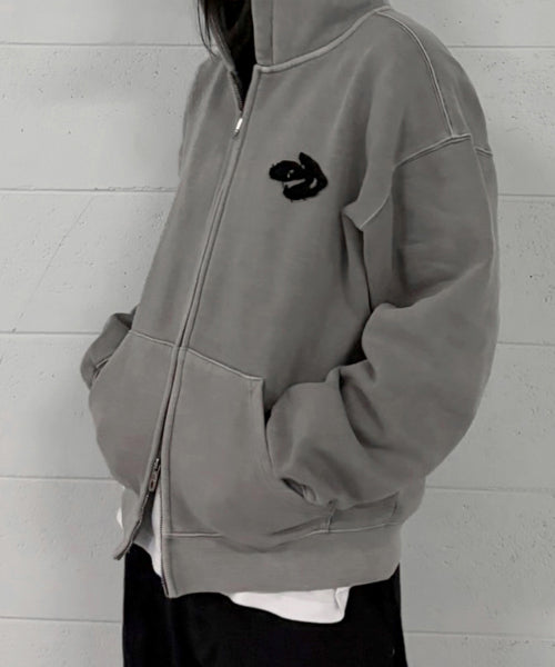 PLUMPY LOGO HOOD ZIP UP MELANGE GRAY