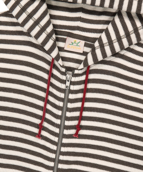 [HOME ALONe] Striped Waffle Zip Up Hoodie Brown