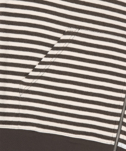 [HOME ALONe] Striped Waffle Zip Up Hoodie Brown