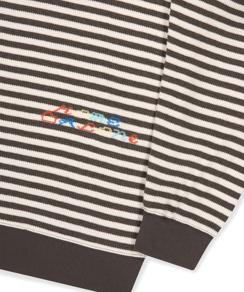 [HOME ALONe] Striped Waffle Zip Up Hoodie Brown