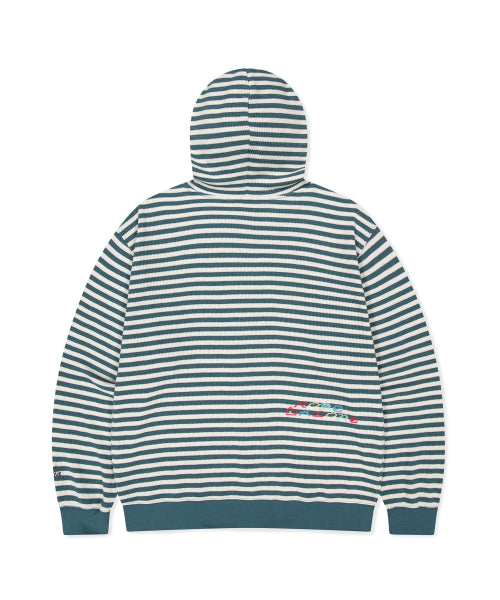 [HOME ALONe] Striped Waffle Zip Up Hoodie Blue