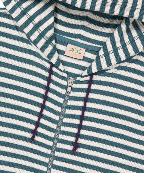 [HOME ALONe] Striped Waffle Zip Up Hoodie Blue
