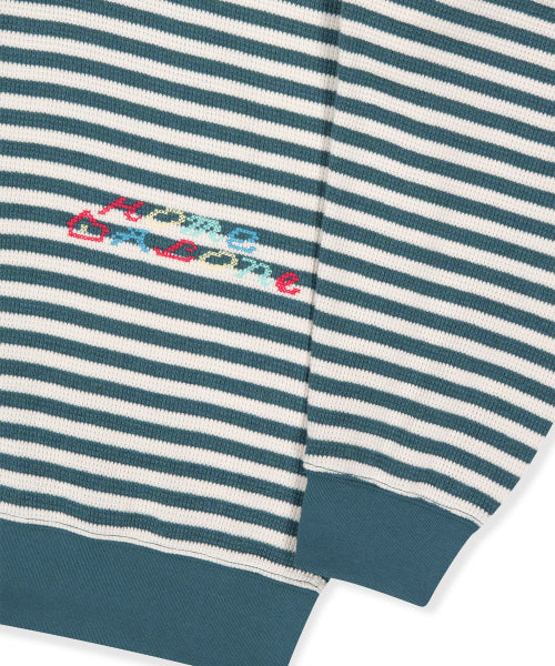 [HOME ALONe] Striped Waffle Zip Up Hoodie Blue
