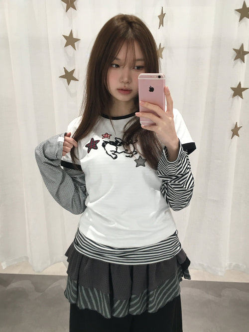 [SET] STAR BUNNY RINGER T-SHIRT & STRIPE MIXED LONG SLEEVES