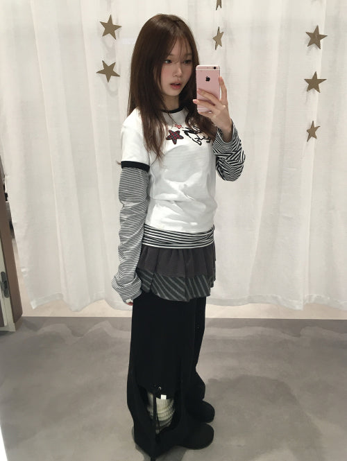 [SET] STAR BUNNY RINGER T-SHIRT & STRIPE MIXED LONG SLEEVES