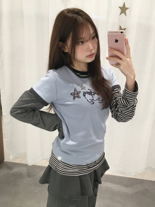 [SET] STAR BUNNY RINGER T-SHIRT & STRIPE MIXED LONG SLEEVES