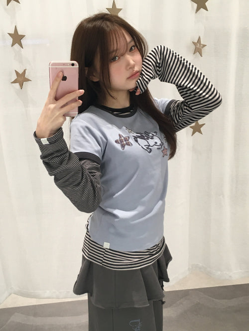 [SET] STAR BUNNY RINGER T-SHIRT & STRIPE MIXED LONG SLEEVES