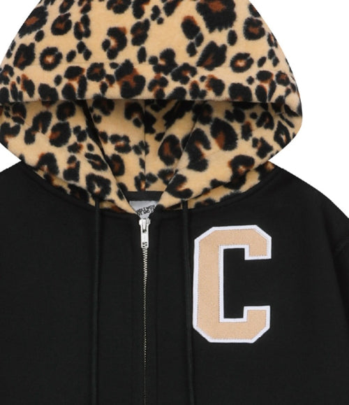 LEOPARD-HOOD ZIP-UP HOODIE(BLACK)