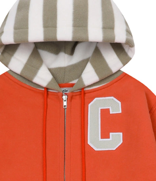 STRIPED-HOOD ZIP-UP HOODIE(ORANGE)