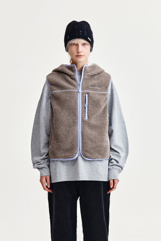 FLEECE HOODY VEST IN GREY
