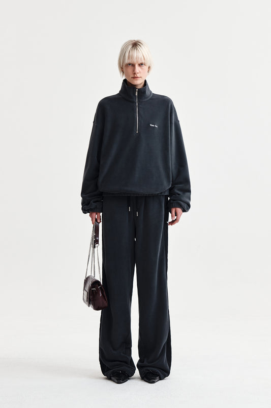 SHERPA FLEECE DRAWSTRING PANTS IN CHARCOAL