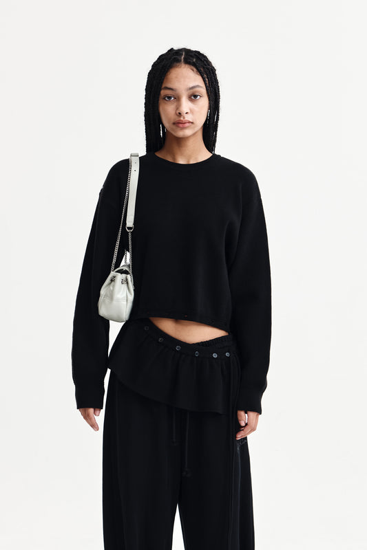 DETACHABLE SKIRT KNIT PULLOVER IN BLACK