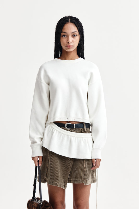 DETACHABLE SKIRT KNIT PULLOVER IN IVORY