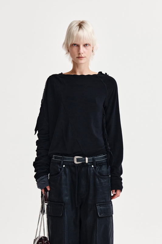 WEAVING LONG SLEEVE TOP IN BLACK