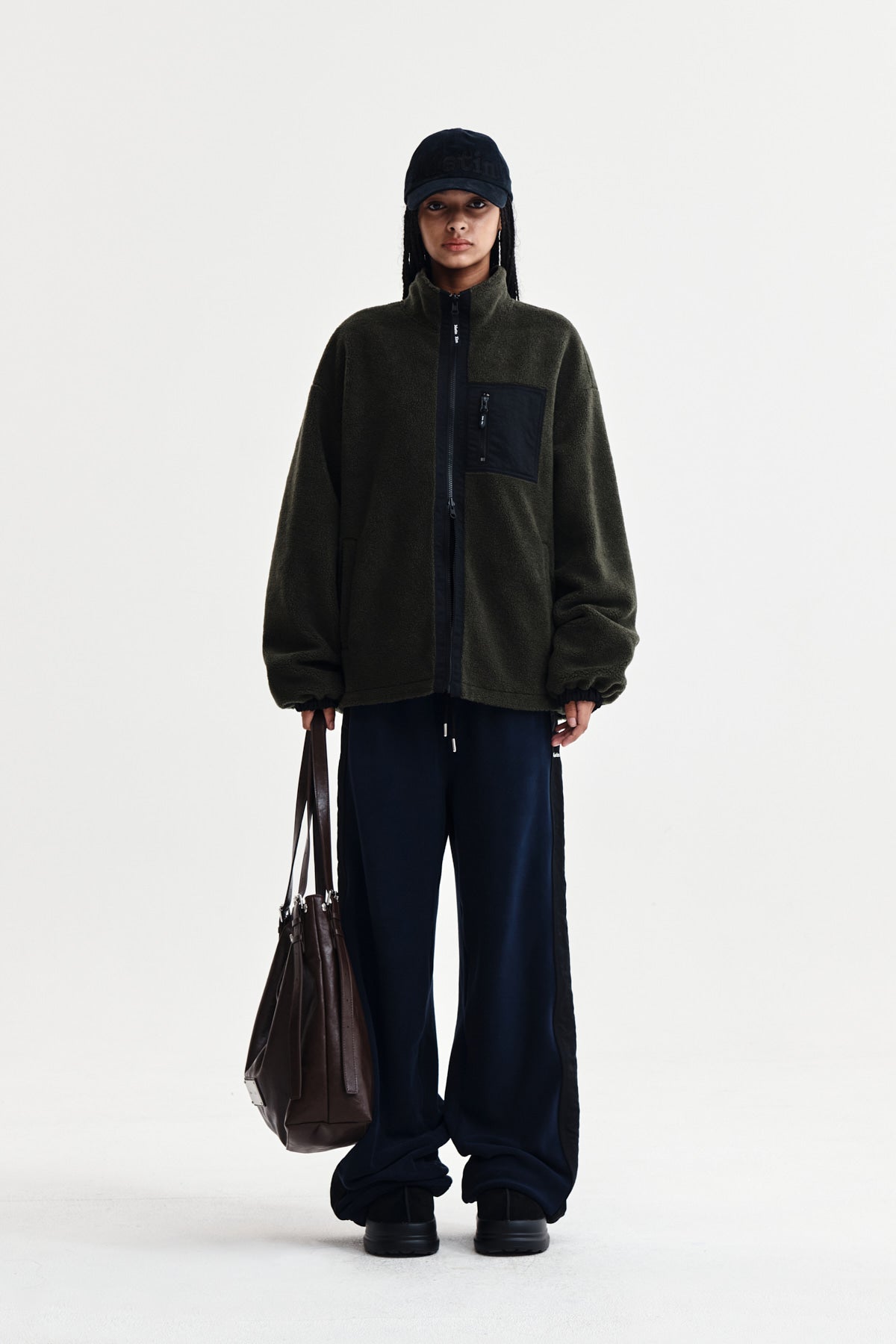SHERPA FLEECE DRAWSTRING PANTS IN NAVY