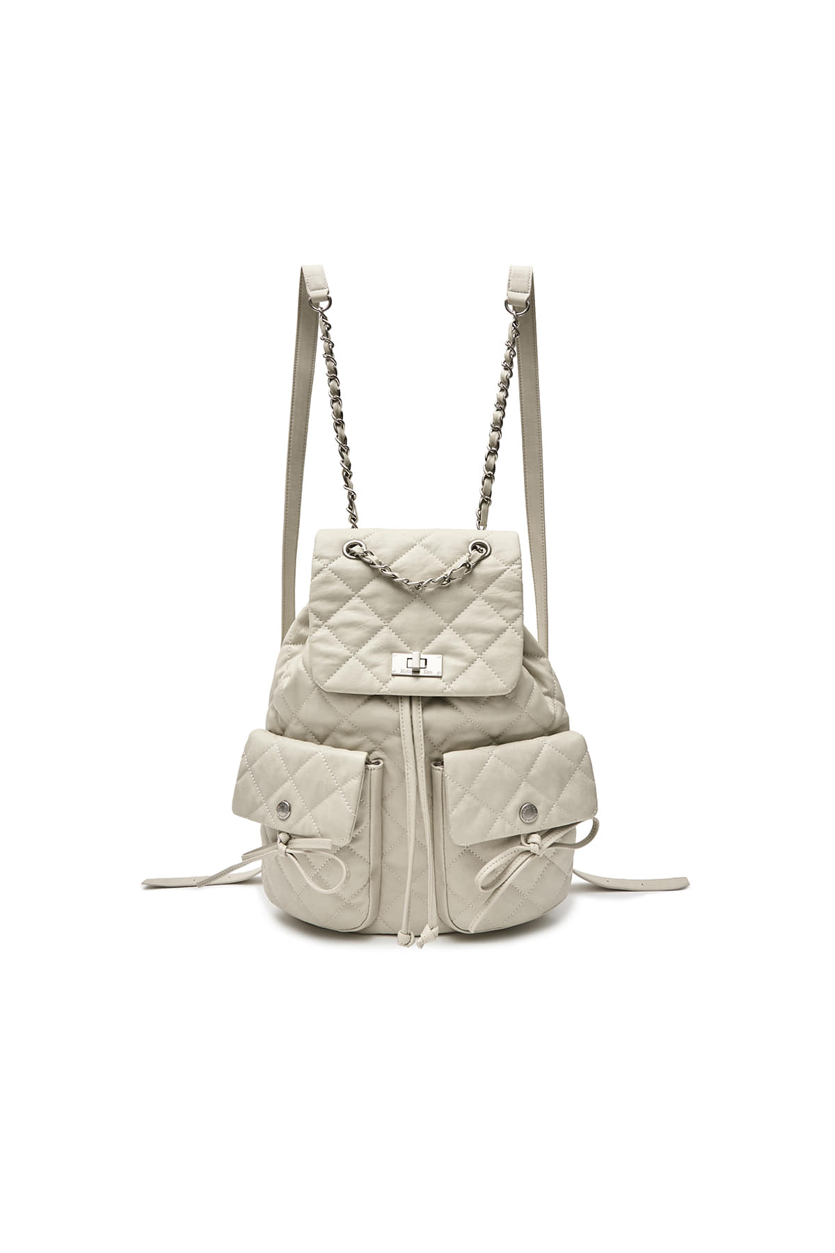 DOUBLE POCKET QUILTING BACKPACK IN LIGHT BEIGE