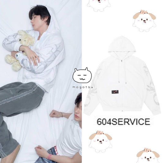 REVERSIBLE SPORTY ZIP UP HOODIE IN WHITE