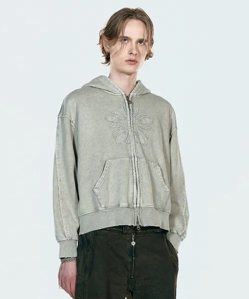 ★[LE SSERAFIM Chaewon Worn] 【ULKIN】Mugung Vintage Two-Way Hooded Zip-Up_Oatmeal