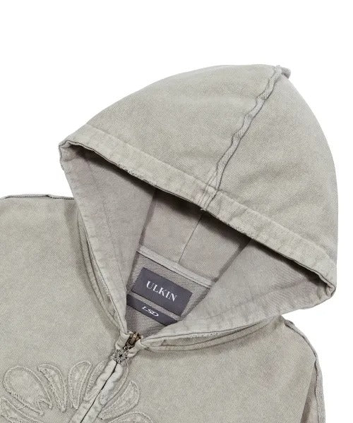 ★[LE SSERAFIM Chaewon Worn] 【ULKIN】Mugung Vintage Two-Way Hooded Zip-Up_Oatmeal